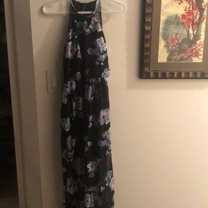 Black with blue floral pattern maxi dress
